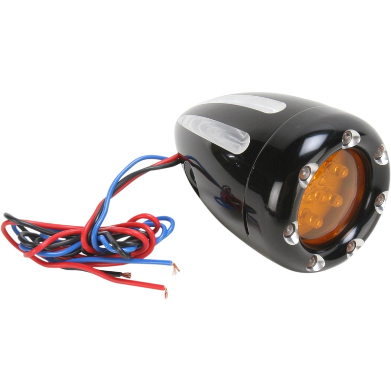 Arlen Ness Turn Signals - LED - Deep Cut - Black/Amber - White Ring 12-765